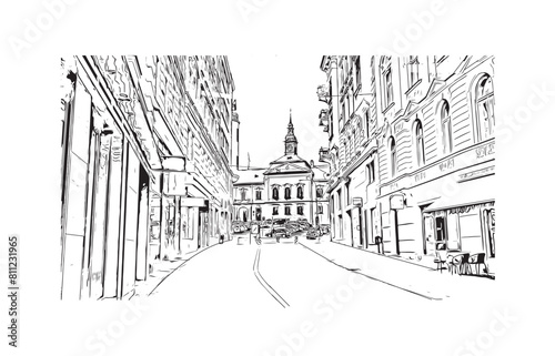 city of Brno Czech Republic. Hand drawn sketch illustration in vector.