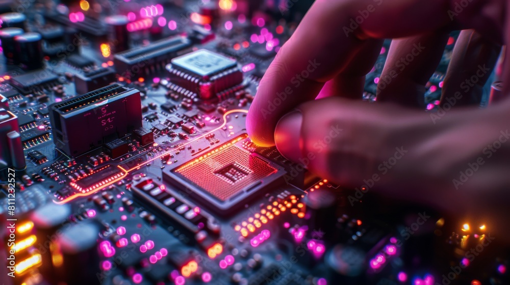 Obraz premium Illustrate a technician upgrading a computers storage drive to a faster and higher-capacity solid-state drive SSD, improving system performance and