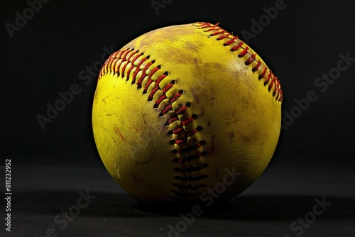 Yellow Fastpitch Softball with Red Seam. Perfect for High School and Youth Sports Design photo