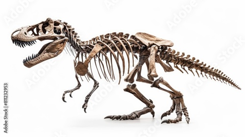 Trex Skeleton - Isolated Image of Prehistoric Tyrannosaurus Rex Bones and Fossils on a White