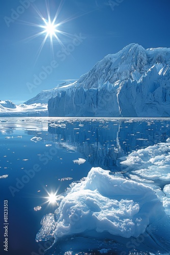 A large body of water with ice and snow on the surface, AI
