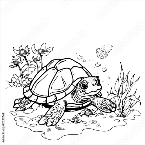 Vector Kawaii Turtle Coloring pages for Kids