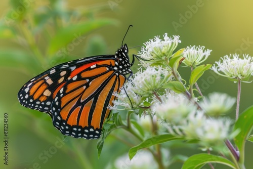 Monarch Butterfly Feeding on Common Boneset in Illinois Wilderness  A Beautiful Wanderer in Search