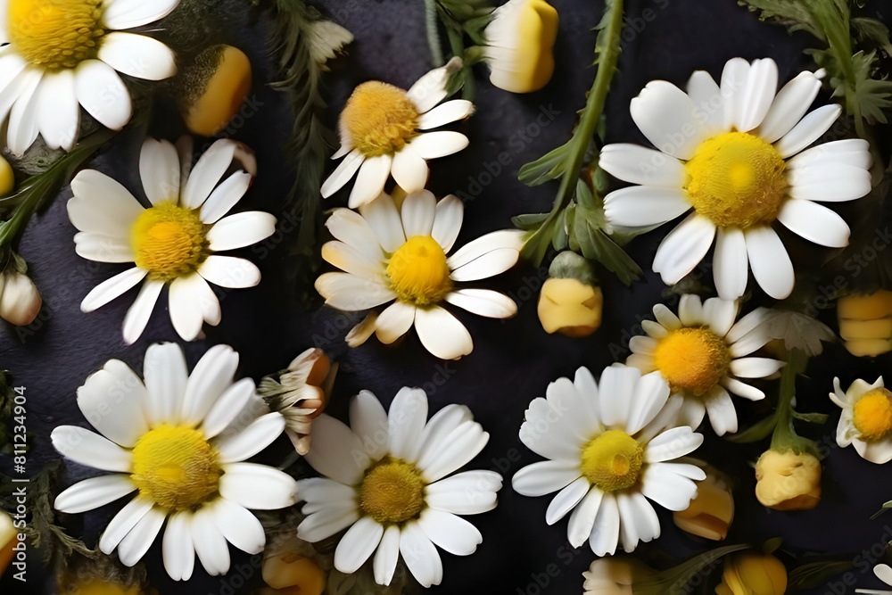 Fototapeta premium The organic chamomile flowers in our farms almost speak of the beauty of their scenic views
