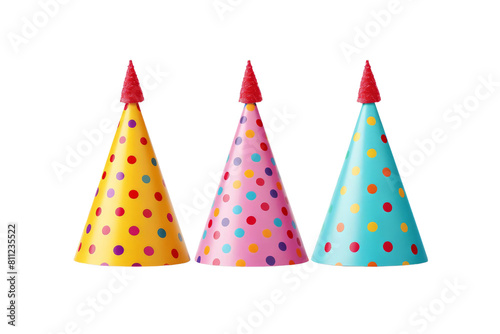 Three colorful party hats.