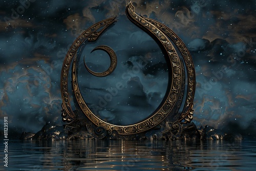  illustration of a yin and yang symbol in the night sky