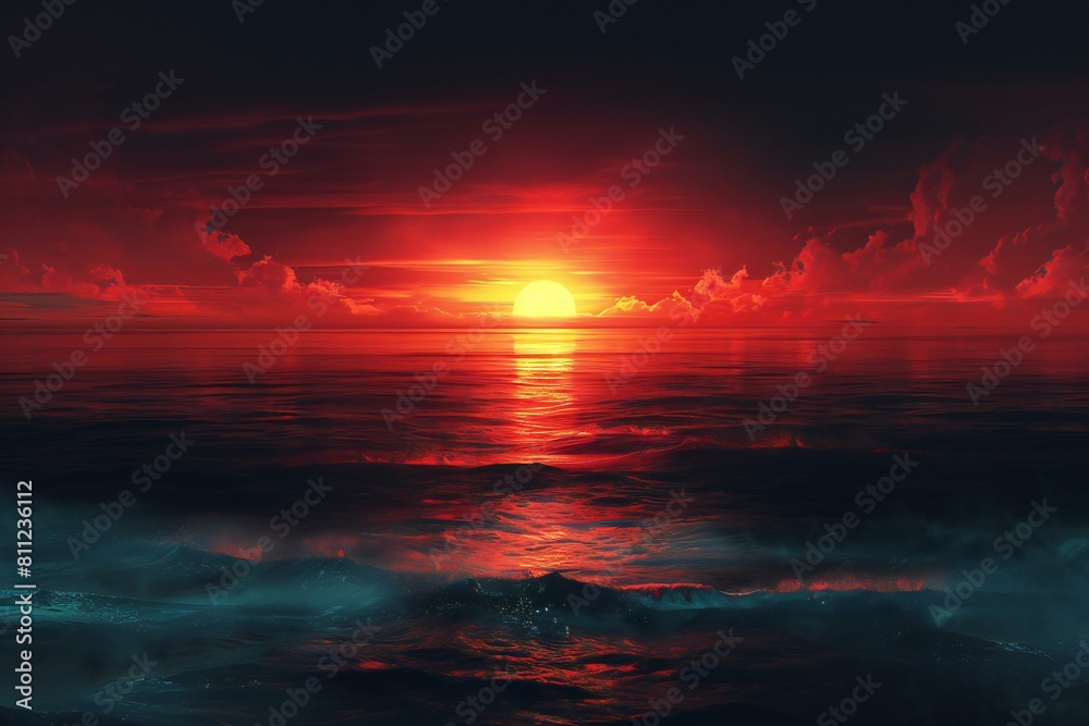 Beautiful sunset above the sea,   render of a beautiful sunset