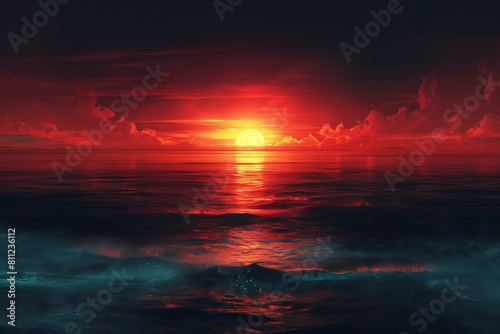 Beautiful sunset above the sea, render of a beautiful sunset