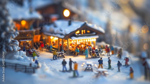 Wallpaper Mural Holiday celebration, miniature Christmas village, festive lights. Beautiful seasonal decoration, toy houses, cold snowman, Santa figures. Happy New Year, Xmas tree, snowy urban. Torontodigital.ca