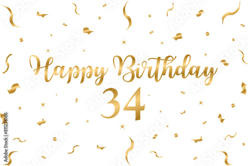 Obraz na płótnie happy birthday 34 gold style - birthday graphic, confeti, banner, background, tv wallpaper, gold, white w salonie