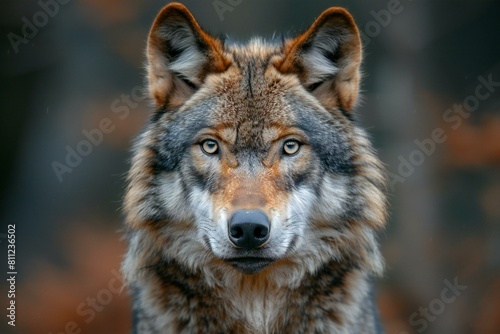 Portrait of a wolf in the forest   Close-up
