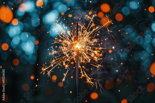 Sparkler outdoors at night  bokeh background. Generative AI.