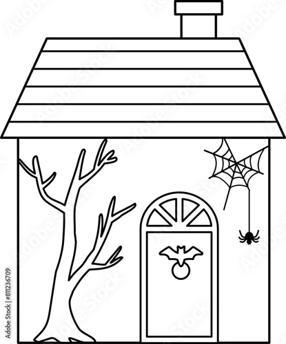 Halloween haunted house outline vector