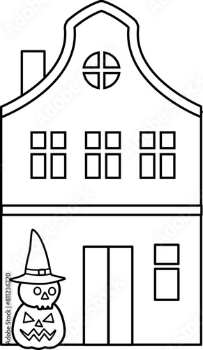 Halloween haunted house outline vector
