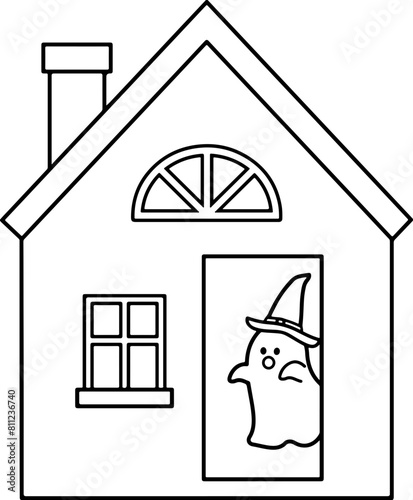 Halloween haunted house outline vector