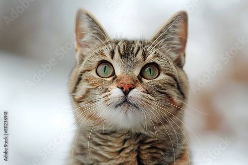 Portrait of a cat with green eyes on a background of snow © BOOM