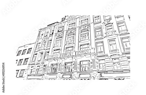 city of Brno Czech Republic. Hand drawn sketch illustration in vector.