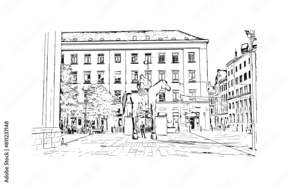 city of Brno Czech Republic. Hand drawn sketch illustration in vector.