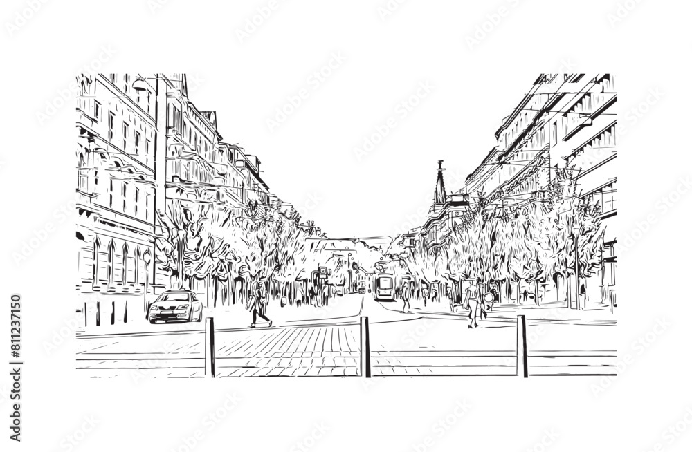 city of Brno Czech Republic. Hand drawn sketch illustration in vector.