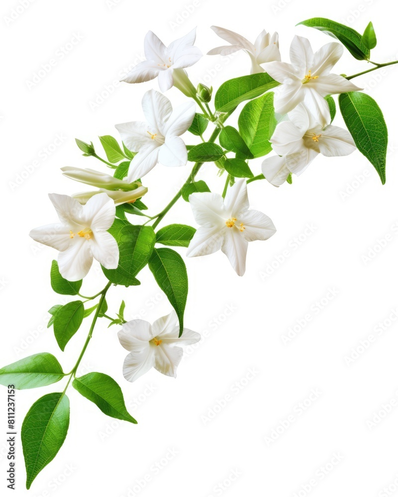 Obraz premium Pretty Floral Jasminum Officinale Plant in Full Bloom, Isolated on White Background - A Beautiful