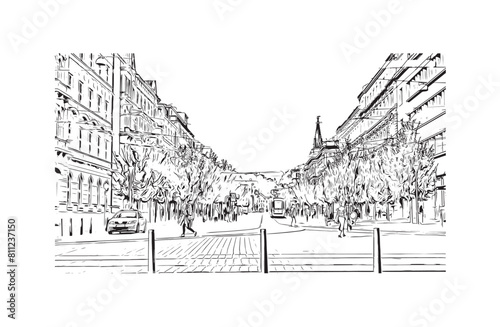 city of Brno Czech Republic. Hand drawn sketch illustration in vector.