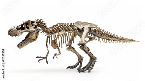 Prehistoric Tyrannosaurus Rex Skeleton Isolated on White Background - Fossilized Bones of Ancient © Serhii