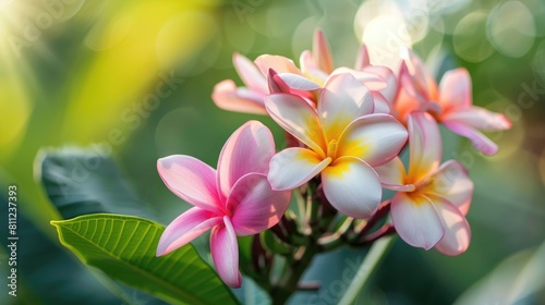 Plumeria a variety of tropical flowers blooming in the garden