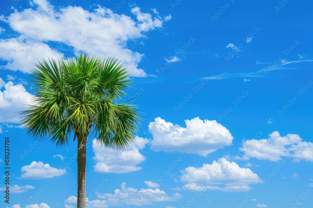South Carolina Palmetto Tree on Blue Skies with Palm Trees - Horizontal Orientation and Copy Space