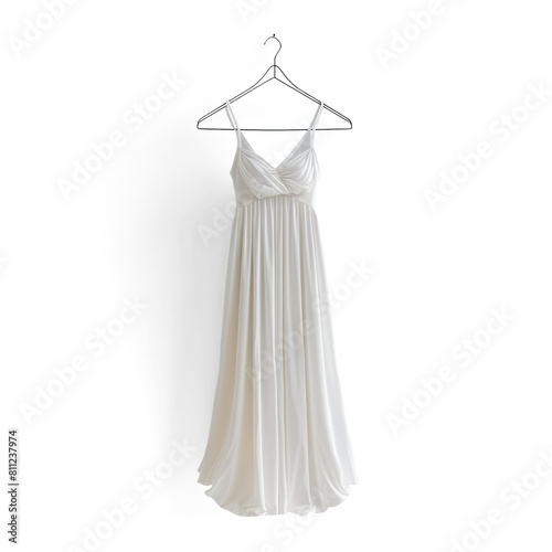 A dress hanging on a hanger with a dress hanging on it isolated on a transparent background 
