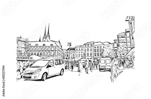 city of Brno Czech Republic. Hand drawn sketch illustration in vector.