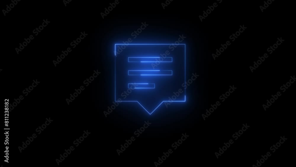 Neon glowing blue color device action center notification icon on black background animation Neon glowing blue color device action center notification icon on black background animation