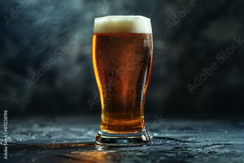 Glass of beer on a dark background, close-up, selective focus