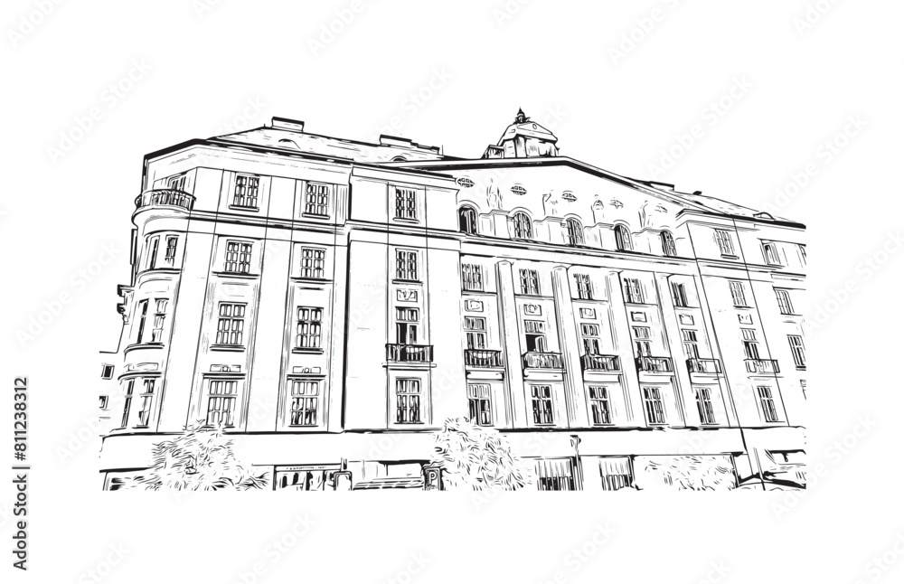 city of Brno Czech Republic. Hand drawn sketch illustration in vector.