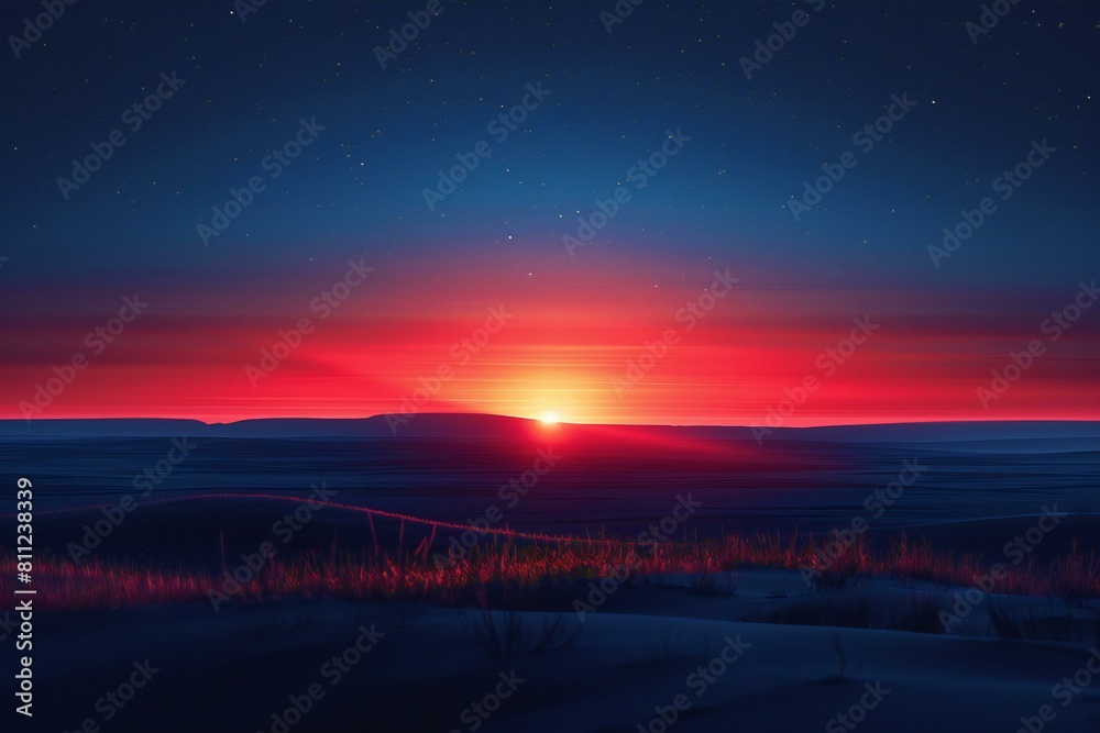 Beautiful sunset over the desert,   rendering,  illustration