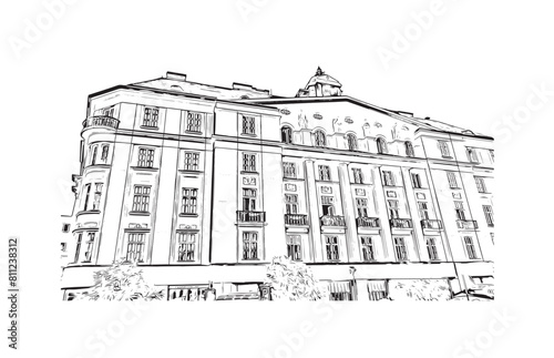 city of Brno Czech Republic. Hand drawn sketch illustration in vector.