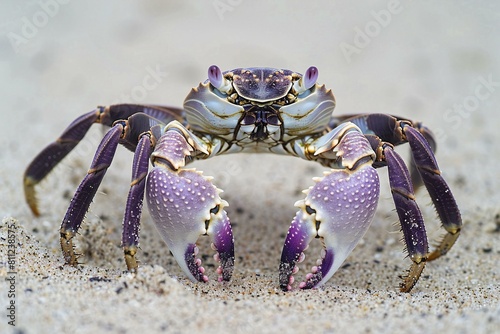 Close-up of a blue crab on the sand in the wild