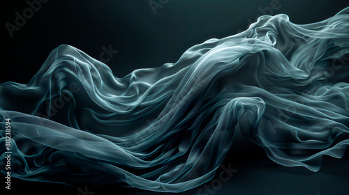 Floating blue silk fabric on dark background, smooth and delicate