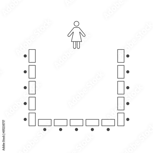 Horseshoe seating arrangements line icon. Plan of seats in classroom, seminar or banquet. Scheme, blueprint, architectural plan. Vector illustration