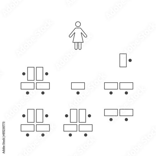 Combination style of seating arrangements line icon. Plan of seats in classroom or seminar. Scheme, blueprint, architectural plan. Vector illustration