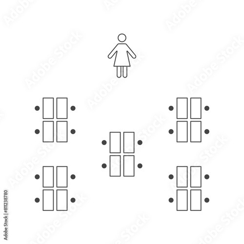 Plan of seats in classroom or seminar line icon. Seating teams arrangements. Scheme, blueprint, architectural plan. Vector illustration