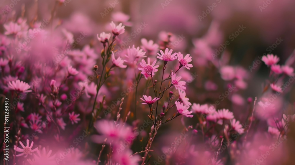 Pink flowers in a field at close range Pink flowers in a field at close range