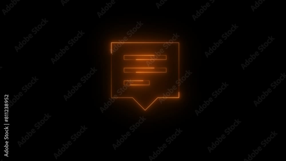 Neon glowing brown color device action center notification icon on black background animation