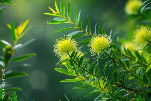 Melaleuca Alternifolia: A Green and Lush Flowering Plant amidst Japanese Garden, Perfect for Summer photo