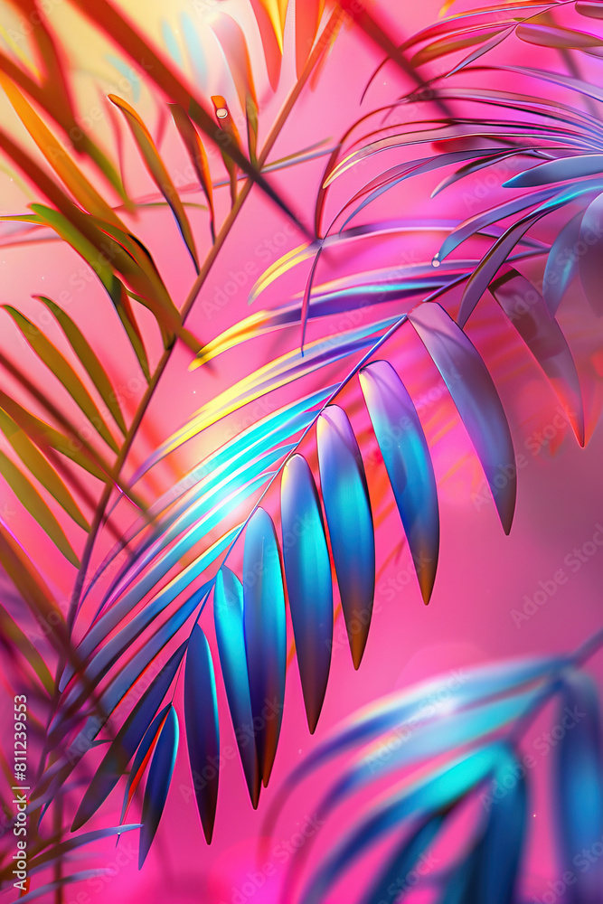 Minimal summer background tropical and palm leaves in bright gradient colors. Banner for social networks, web pages Minimal summer background tropical and palm leaves in bright gradient colors. Banner for social networks, web pages
