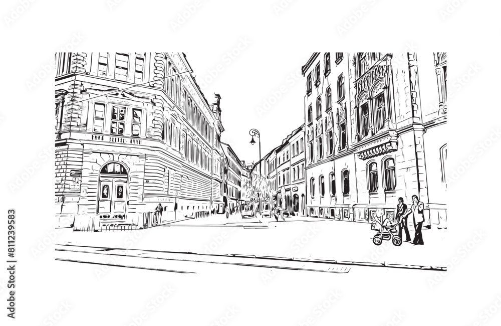 city of Brno Czech Republic. Hand drawn sketch illustration in vector.