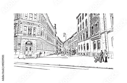 city of Brno Czech Republic. Hand drawn sketch illustration in vector.