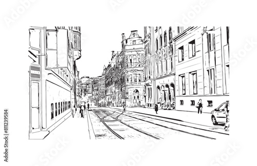 city of Brno Czech Republic. Hand drawn sketch illustration in vector.