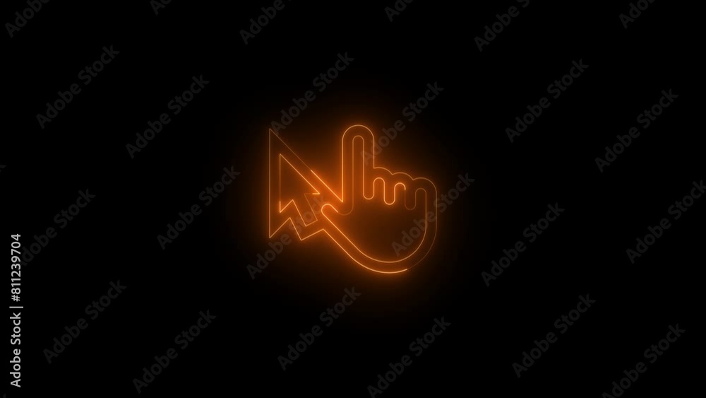 Neon glowing brown color touch pointer arrow hand icon on black background animation Neon glowing brown color touch pointer arrow hand icon on black background animation