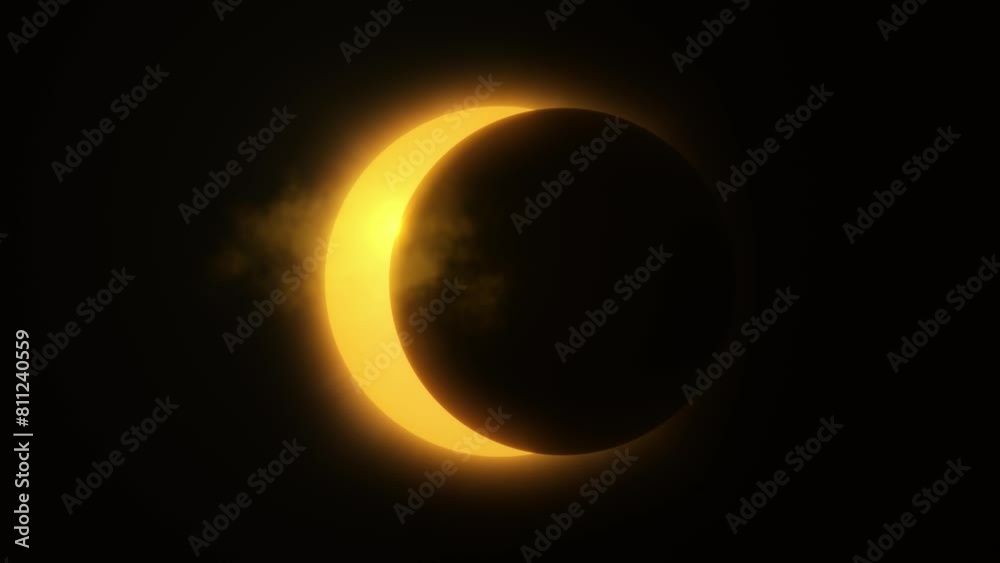 Partial solar eclipse. The Moon covers the Sun's disk, looping animation on black background. Partial solar eclipse. The Moon covers the Sun's disk, looping animation on black background.