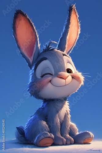 a cartoon rabbit on empty blue background. AI generate illustration © PandaStockArt